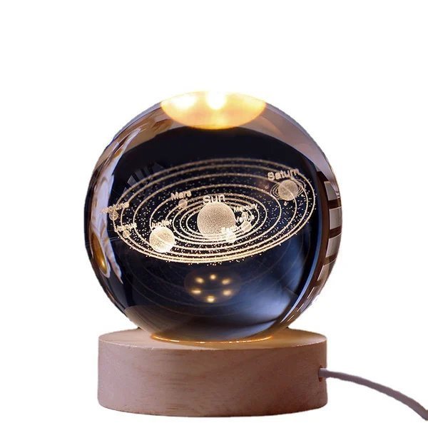 3D Kristallkugel Sonnensystem | Lasergravur | Optional mit LED-Lichtbasis &amp; Geschenkbox