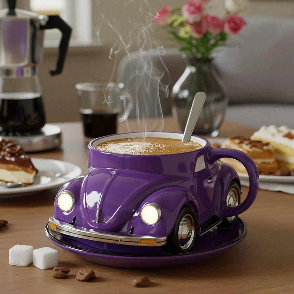 Retro Keramik-Kaffeetasse im Käfer-Design | Handbemalt, detailreich &amp; farbenfroh | 325 ml für Kaffee &amp; Tee | Geschenkidee