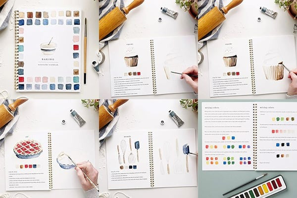 Aquarell-Arbeitsbuch für Anfänger | Malbuch mit 12 Motiven, Schritt-für-Schritt-Anleitungen und hochwertigem Aquarellpapier