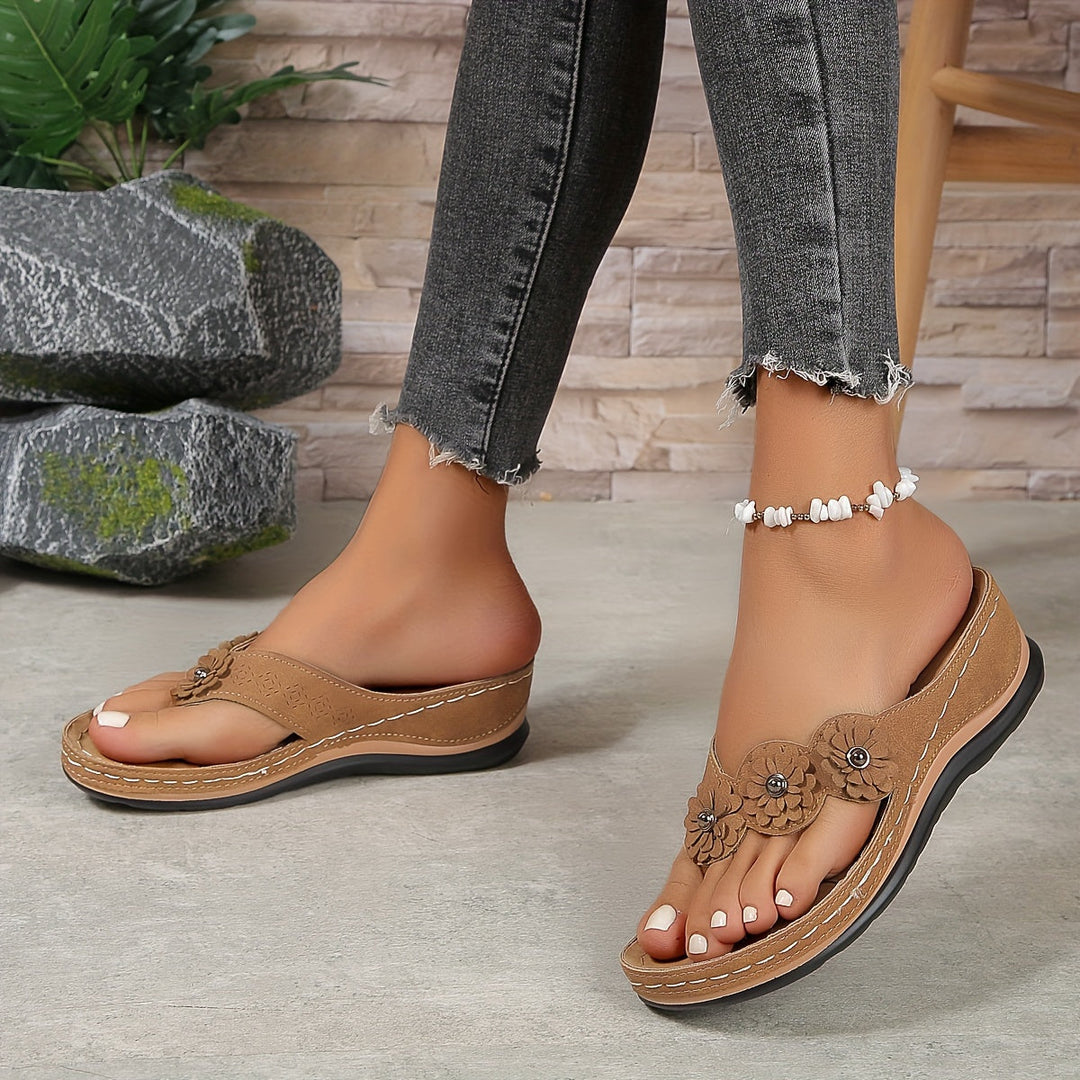Women’s sandals with floral design | Comfortable footbed support | Lightweight slip-on for summer &amp; vacation | Millicent
