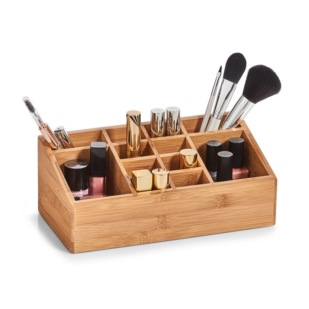 Kosmetik-Organizer aus Bambus | Make-up-Organizer mit 12 Fächern für Pinsel, Lippenstifte und Kosmetik