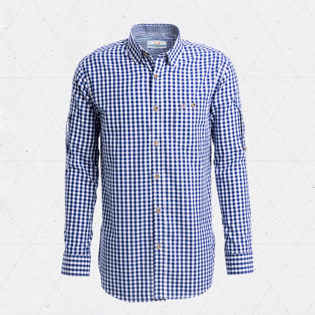 Trachtenhemd Herren | Blau kariertes Hemd für Lederhosen, Oktoberfest und traditionelle Trachten-Outfits