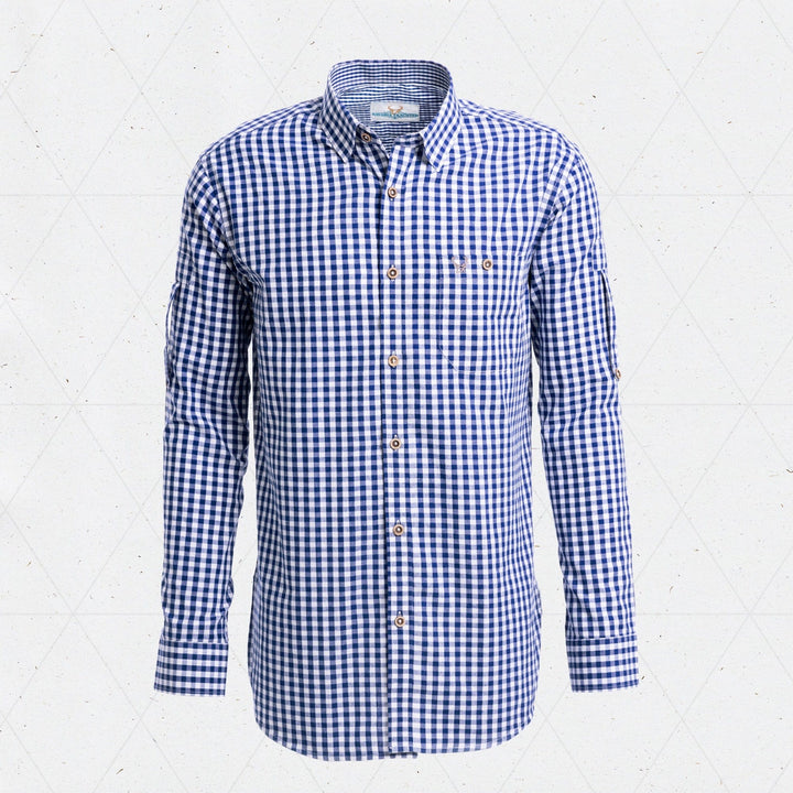 Trachtenhemd Herren | Blau kariertes Hemd für Lederhosen, Oktoberfest und traditionelle Trachten-Outfits