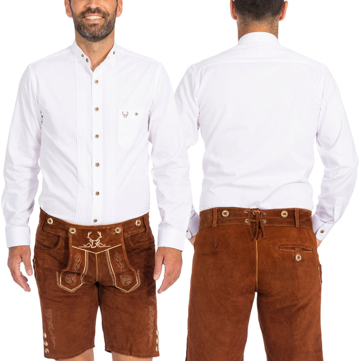 Trachtenhemd Herren | Weißes Hemd für Lederhosen, Oktoberfest, Volksfeste und traditionelle Trachten-Outfits