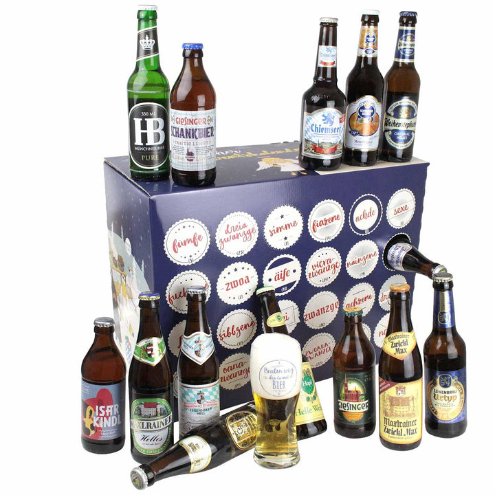 Bier Adventskalender | Bayerischer Bierkalender mit 23 Bierspezialitäten und Bierglas