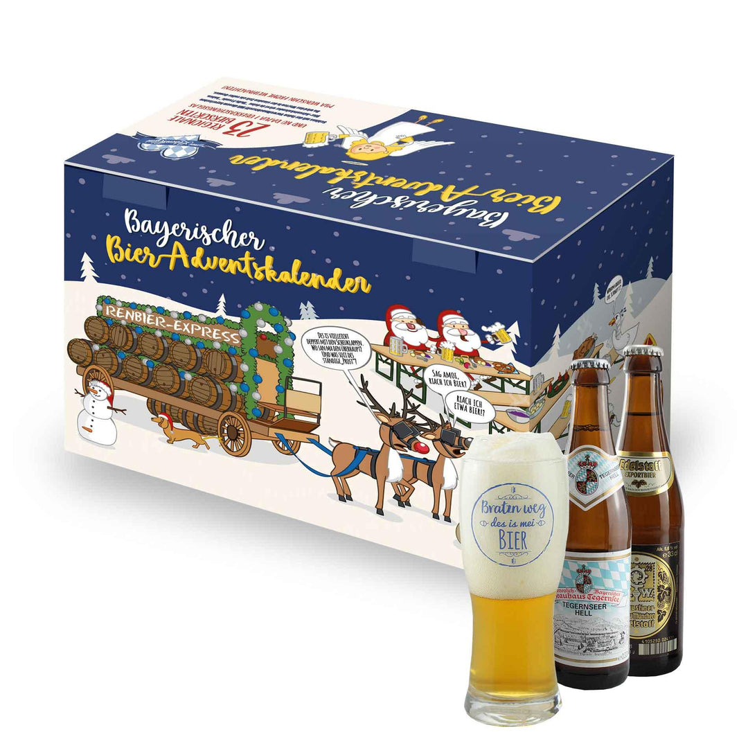 Bier Adventskalender | Bayerischer Bierkalender mit 23 Bierspezialitäten und Bierglas