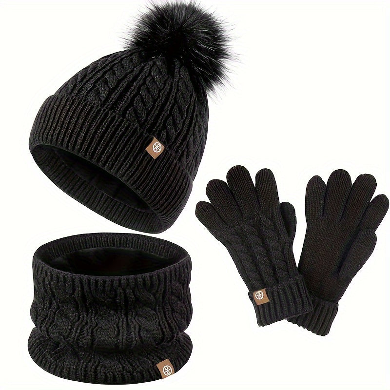 Damen Winterset 3-teilig mit Mütze, Schal und Handschuhen | Warmes Winteraccessoire-Set für kalte Tage, Alltag und Freizeit