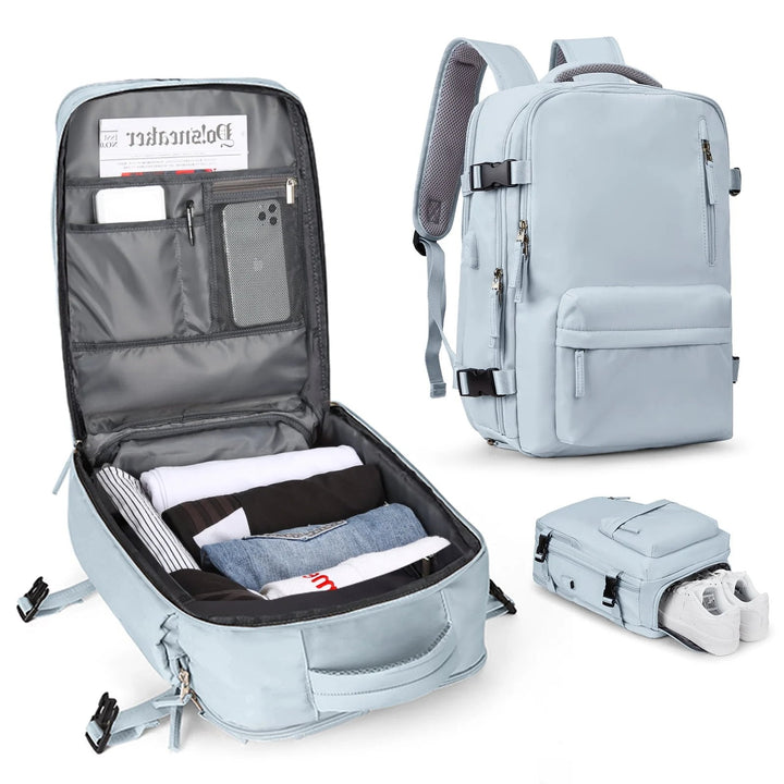 Reiserucksack Damen 35 L | Wasserabweisend mit Laptopfach, Schuhfach und USB-Anschluss SEO-Beschreibung: