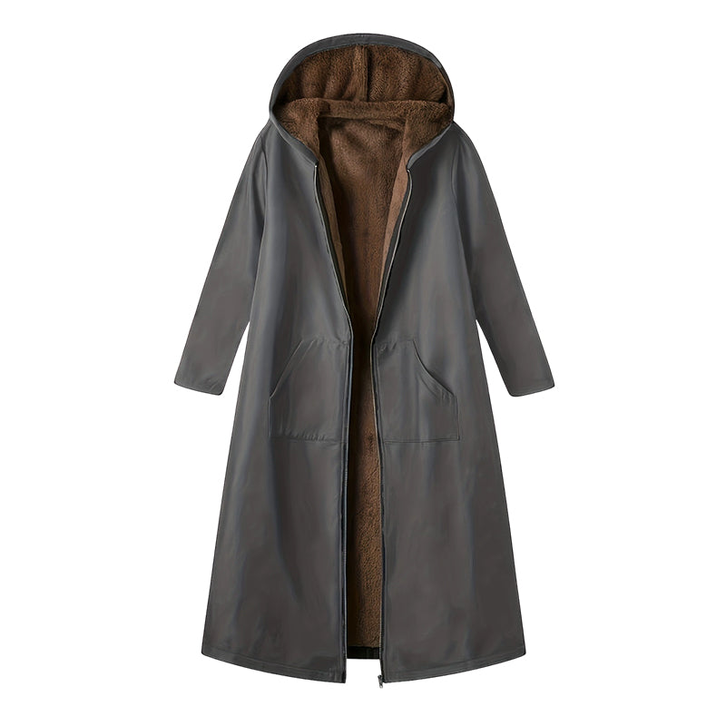 Winter Parka | Langer gefütterter Mantel mit Kapuze, Reißverschluss und verlängertem Saum für kalte Tage