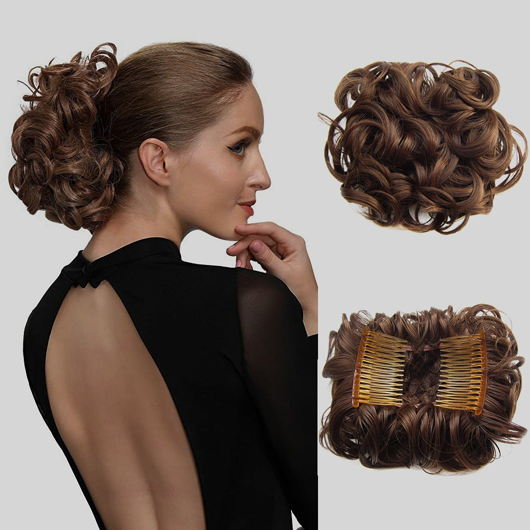 Lockiges Dutt-Haarteil 2er-Set | Voluminöser Messy Bun mit elastischem Haargummi für schnelle Hochsteckfrisuren
