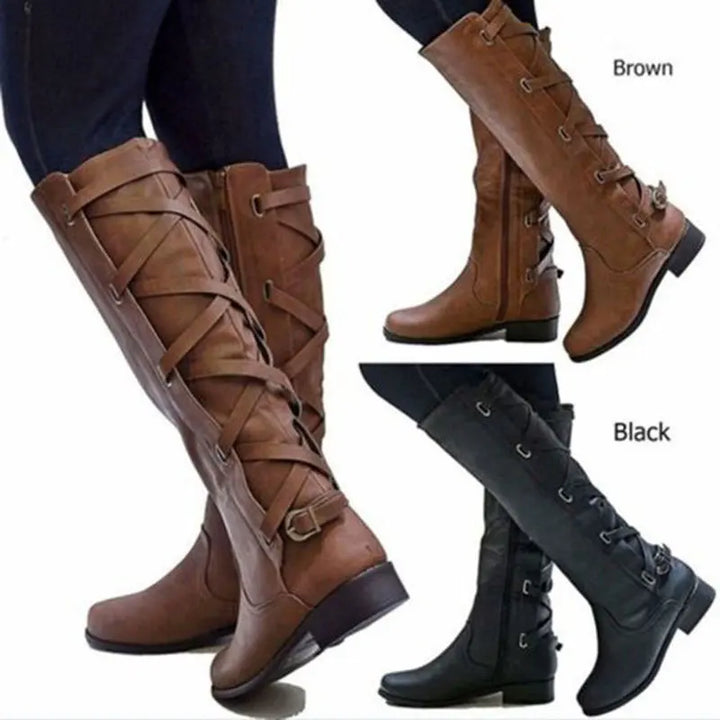 Damen knöchelhohe Reitstiefel mit Schnallen | Stiefeletten mit rückseitigen Schnallenriemen, seitlichem Reißverschluss und niedrigem Blockabsatz