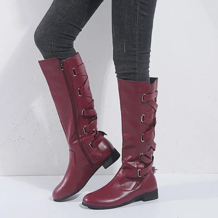 Damen knöchelhohe Reitstiefel mit Schnallen | Stiefeletten mit rückseitigen Schnallenriemen, seitlichem Reißverschluss und niedrigem Blockabsatz