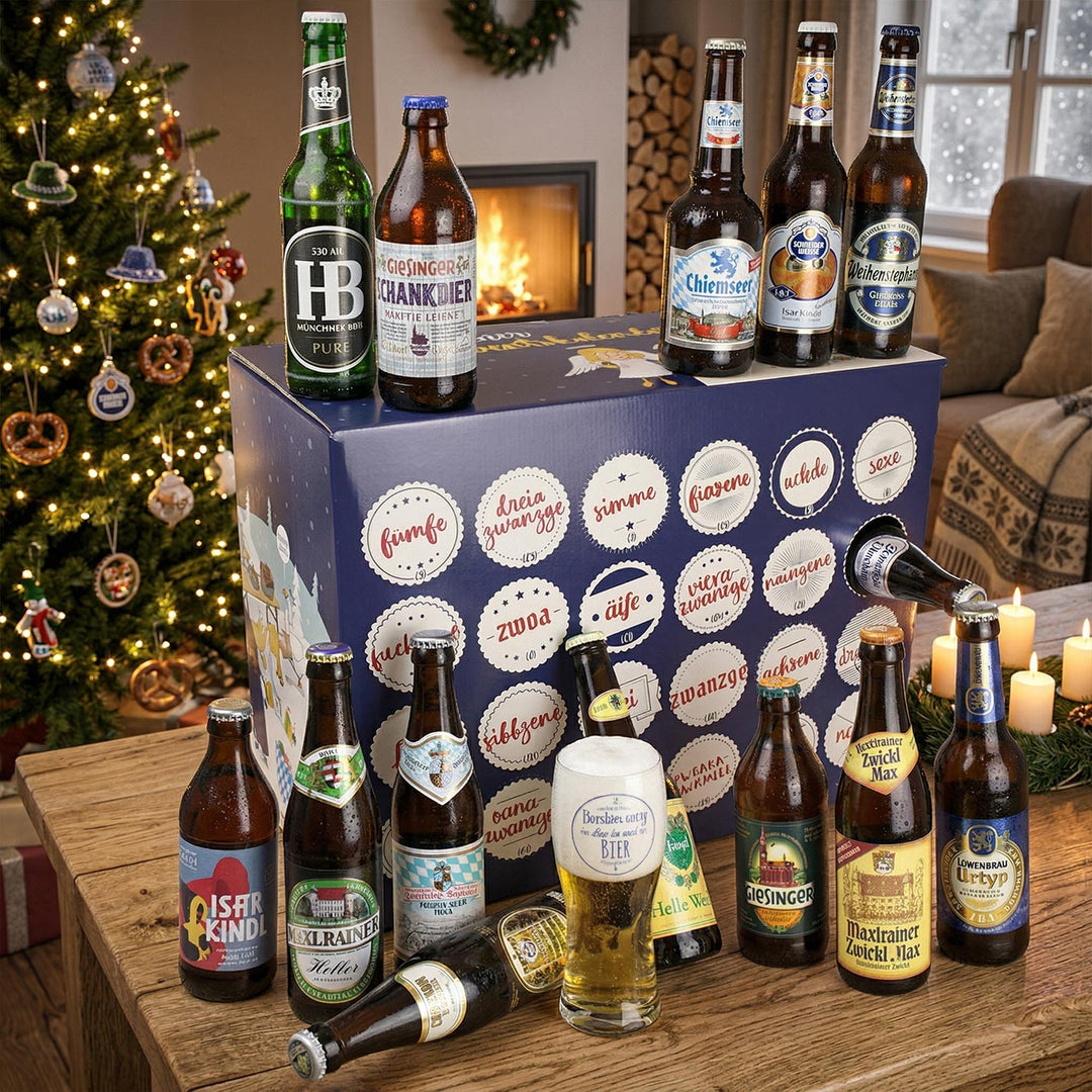 Bier Adventskalender | Bayerischer Bierkalender mit 23 Bierspezialitäten und Bierglas