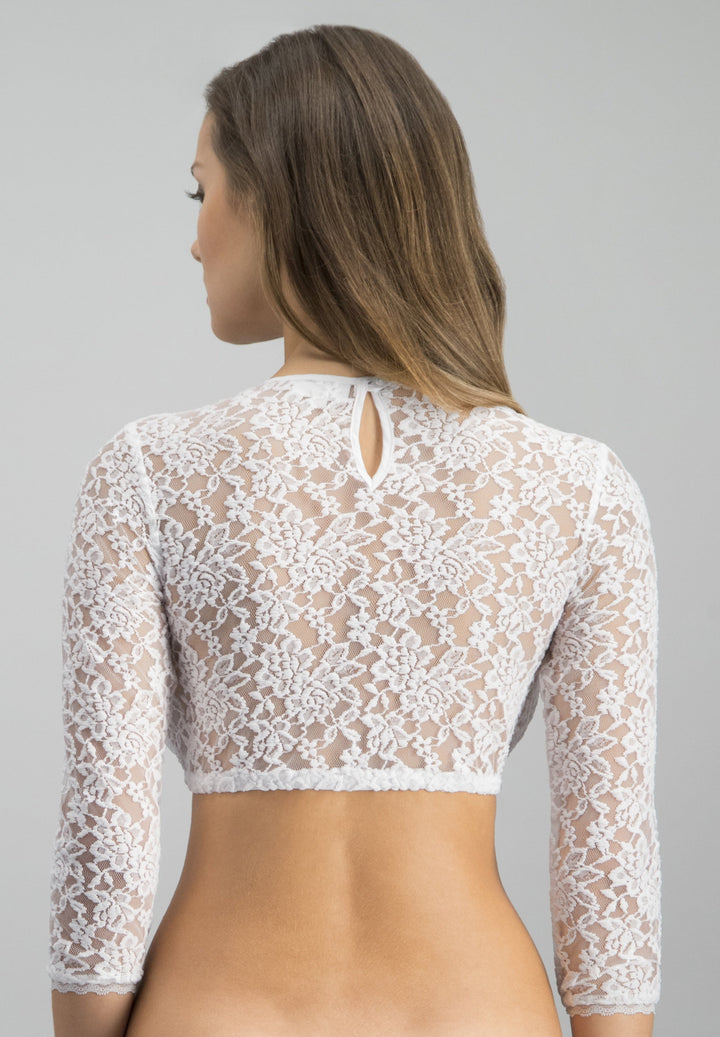 Dirndlbluse Damen | Langärmelige Spitzenbluse mit floralem Muster und elastischer Passform für Dirndl und Trachten