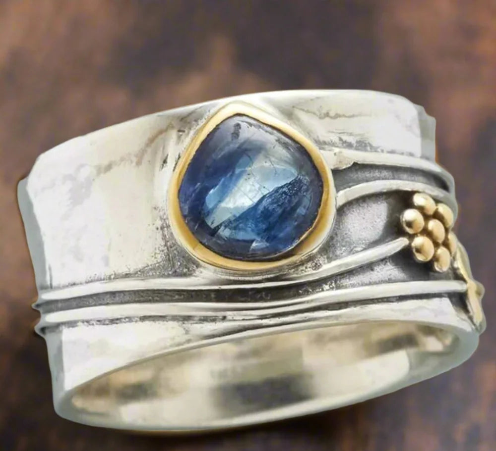 Boho meditation ring with gemstones | Rotatable anti-stress ring look | Radiant finish, versatile to combine