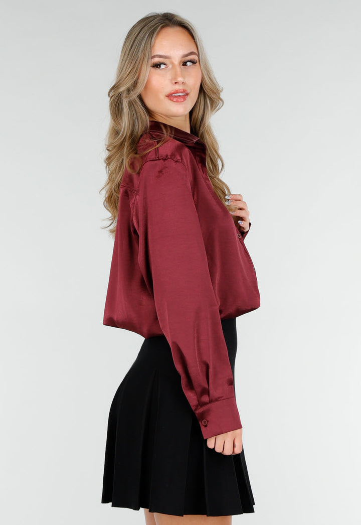 Damen Bluse | Elegante Langarmbluse mit klassischem Hemdkragen, durchgehender Knopfleiste und Manschetten für Büro und Abendlooks