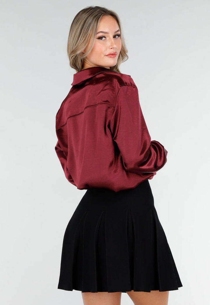 Damen Bluse | Elegante Langarmbluse mit klassischem Hemdkragen, durchgehender Knopfleiste und Manschetten für Büro und Abendlooks