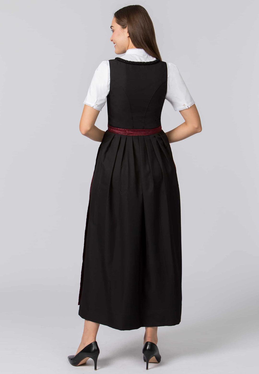 Dirndlschürze 96 cm | Bordeauxfarbene Trachtenschürze mit eingewebtem Muster für lange Dirndl und festliche Anlässe