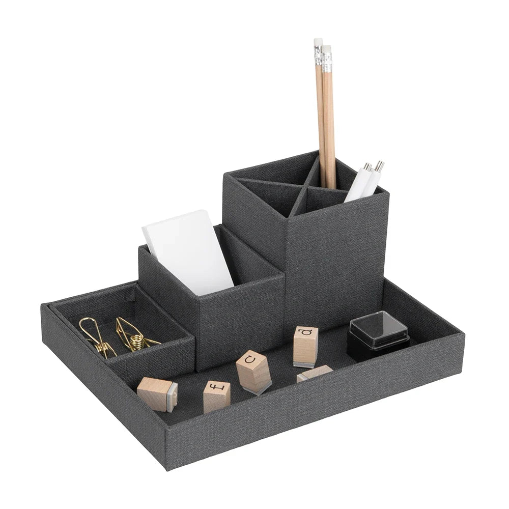 Schreibtisch-Organizer 4-teilig | Schwarzes Büro-Set mit herausnehmbaren Einsätzen und rutschfesten Gummifüßen