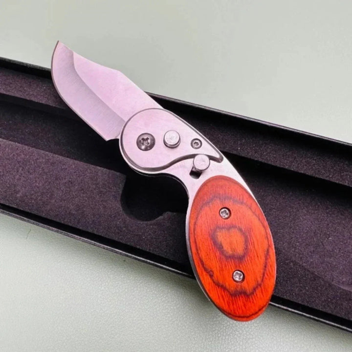 Mini Taschenmesser mit Holzgriff | Kompaktes Klappmesser mit Druckknopf für Outdoor, Camping &amp; Alltag