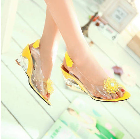 Damen transparente Sandalen | KlareEleganz™ Keilabsatz 7 cm &amp; Fischmund