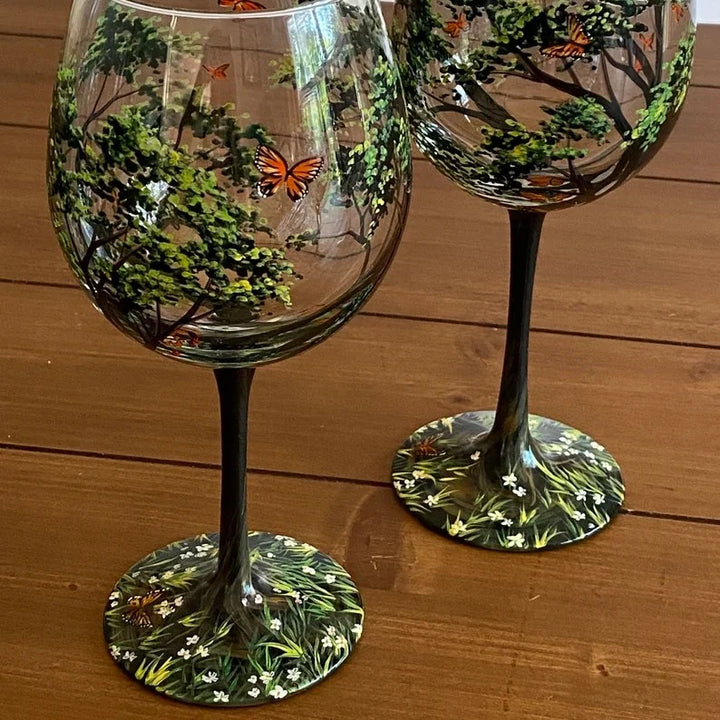 Hand-Painted Wine Glasses Set of 4 | Four Seasons with Tree Motifs | Brilliant Glass, approx. 350 ml | Dishwasher Safe &amp; Colorfast