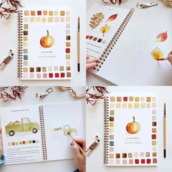 Aquarell-Arbeitsbuch für Anfänger | Malbuch mit 12 Motiven, Schritt-für-Schritt-Anleitungen und hochwertigem Aquarellpapier