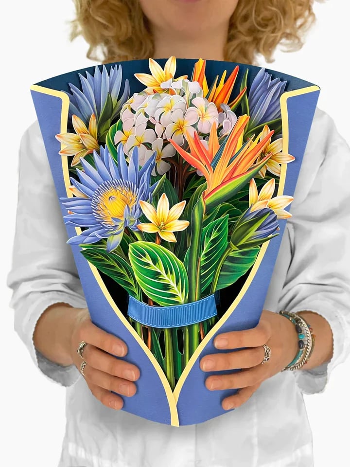 Pop-Up Papierblumenstrauß 3D | Blumenkarte mit Papiervase &amp; Grußkarte | Handgefertigt, langlebig | Deko-Geschenk 43×38 cm