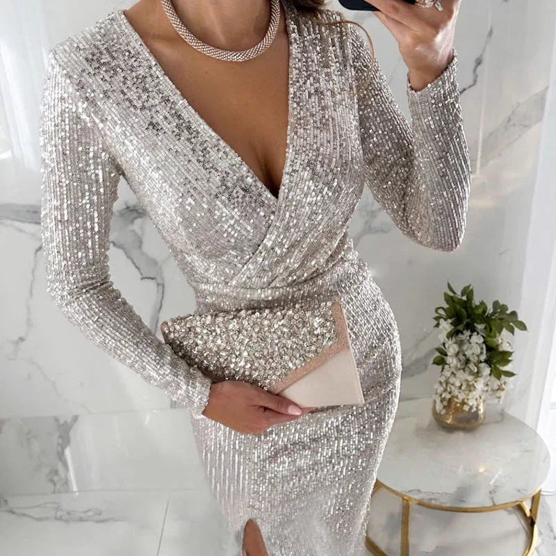 🎅Vianočný výpredaj 50% zľava🎄Sexy šaty s flitrami v štýle bodycon✨