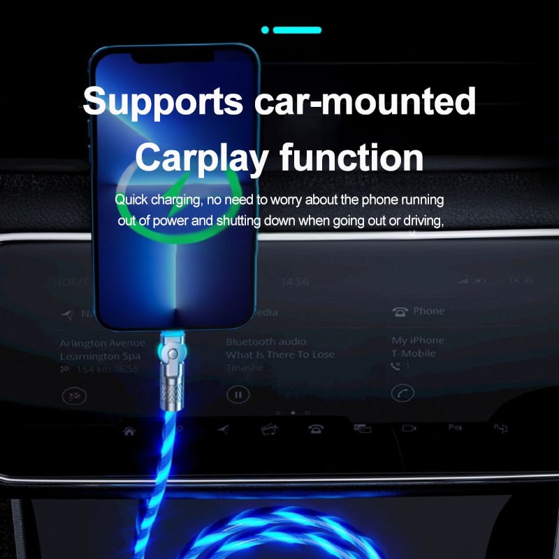 Fast charging cable with LED light effect | 540° rotatable plug | USB cable with fast charging