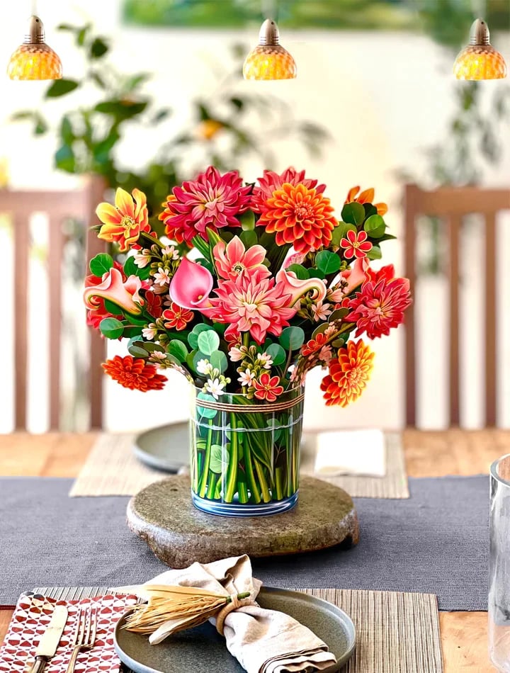 Pop-Up Papierblumenstrauß 3D | Blumenkarte mit Papiervase &amp; Grußkarte | Handgefertigt, langlebig | Deko-Geschenk 43×38 cm