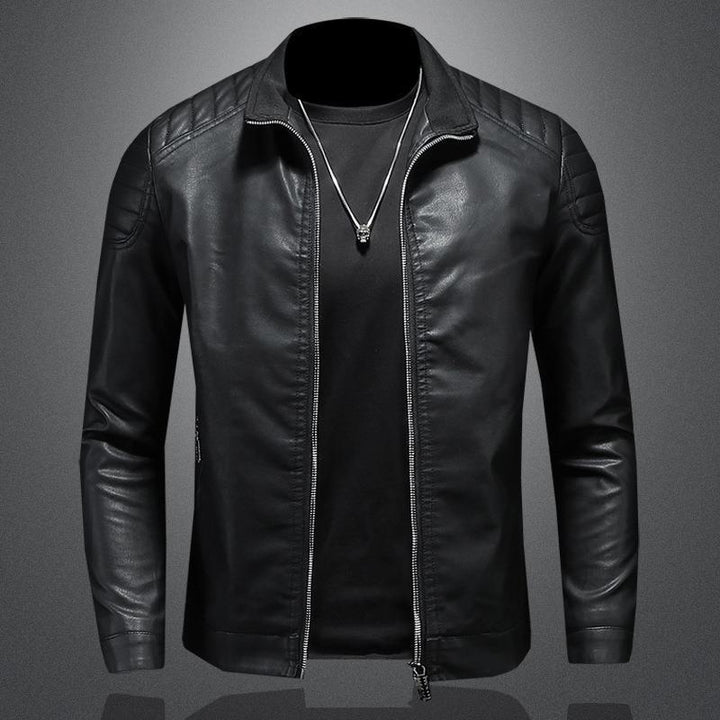 Herren Lederjacke | Leichte Jacke aus PU-Leder mit Reißverschluss und Steppdetails