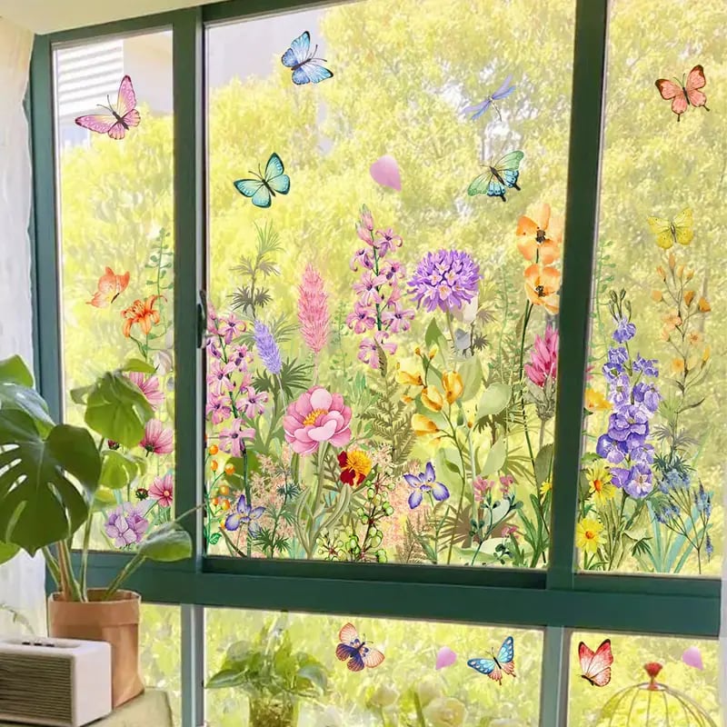 Ikkunatarra kukkakuvio 30×60 cm | kaksipuoleisesti painettu, värikylläinen | pyyhittävä ja jäämätön poistettava | PVC