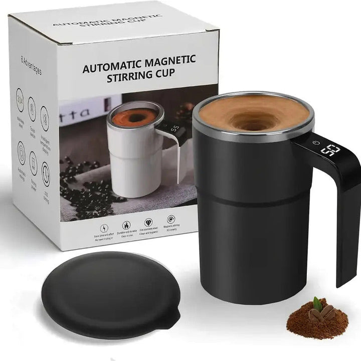 Selbstrührende Tasse | Magnetische Rührfunktion mit Temperaturanzeige &amp; Edelstahl für Kaffee, Shakes und Getränke