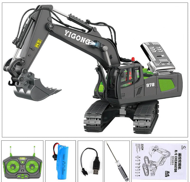 RC Hydraulic Excavator 1:20 with Crawler Tracks | CNC aluminum, servo-controlled valves &amp; quick coupler | 2.4 GHz 18 channels, 1200 mAh