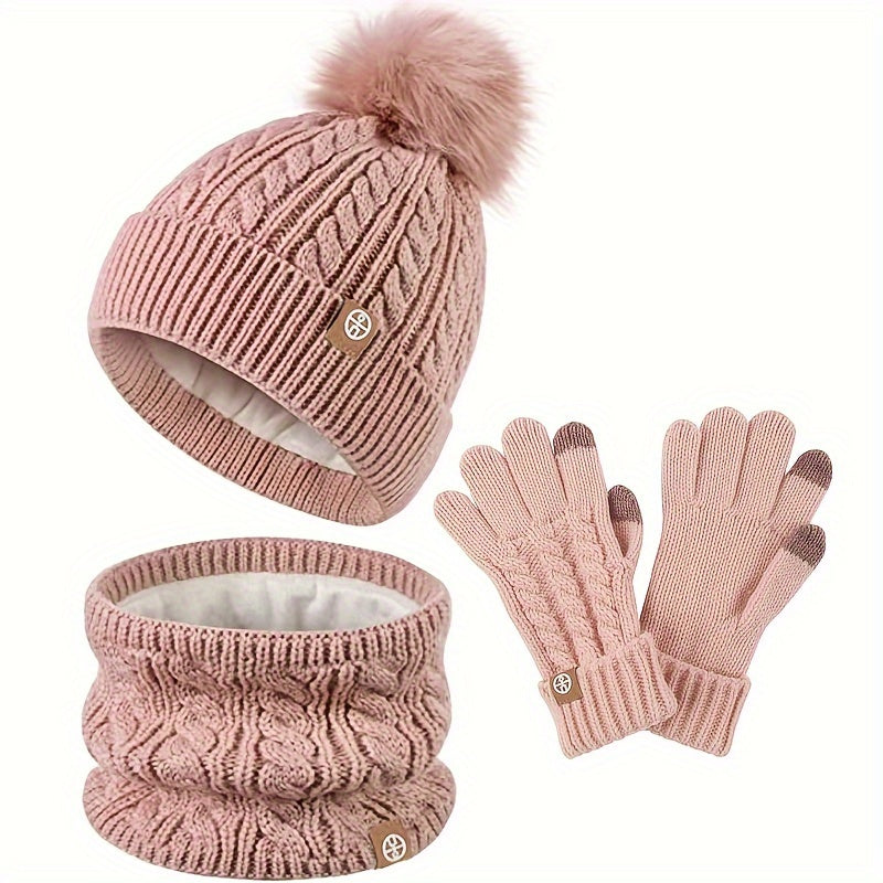 Damen Winterset 3-teilig mit Mütze, Schal und Handschuhen | Warmes Winteraccessoire-Set für kalte Tage, Alltag und Freizeit