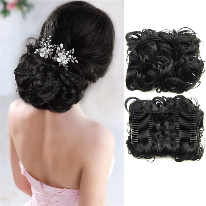 Lockiges Dutt-Haarteil 2er-Set | Voluminöser Messy Bun mit elastischem Haargummi für schnelle Hochsteckfrisuren