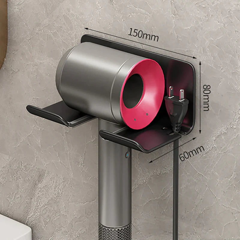 Organizer per cura capelli da parete per bagno | supporto phon e porta spazzole | alluminio e plastica | salvaspazio