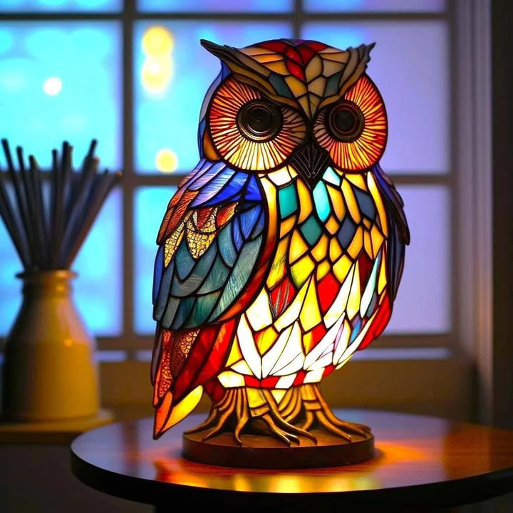 Tischlampe aus Buntglas mit Tiermotiv | Handgefertigt aus Glas &amp; Metall | Farbwechsel-LED, kompakt 20 × 15 × 12 cm