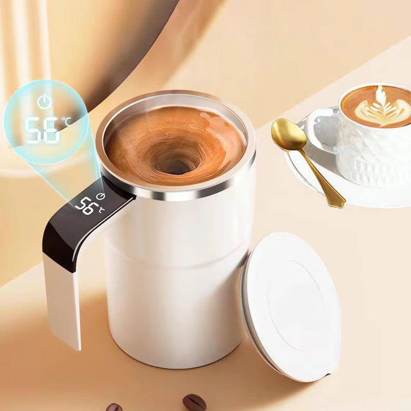 Selbstrührende Tasse | Magnetische Rührfunktion mit Temperaturanzeige &amp; Edelstahl für Kaffee, Shakes und Getränke