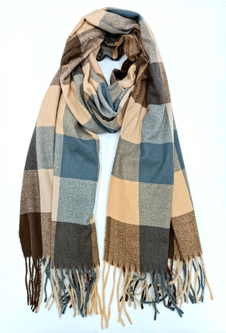 Damen Schal mit Karomuster | Kuscheliger Winterschal mit weichem Stoff, großzügigem Schnitt und Fransen für Herbst und Winter