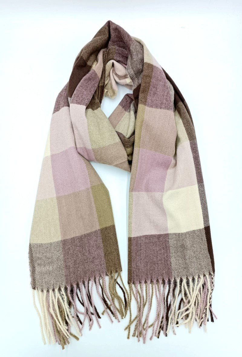 Damen Schal mit Karomuster | Kuscheliger Winterschal mit weichem Stoff, großzügigem Schnitt und Fransen für Herbst und Winter