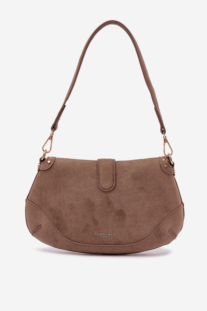 Damen Handtasche aus Velourslederimitat | Kleine Umhängetasche mit Magnetverschluss, goldfarbenen Nieten und zwei abnehmbaren Trageriemen