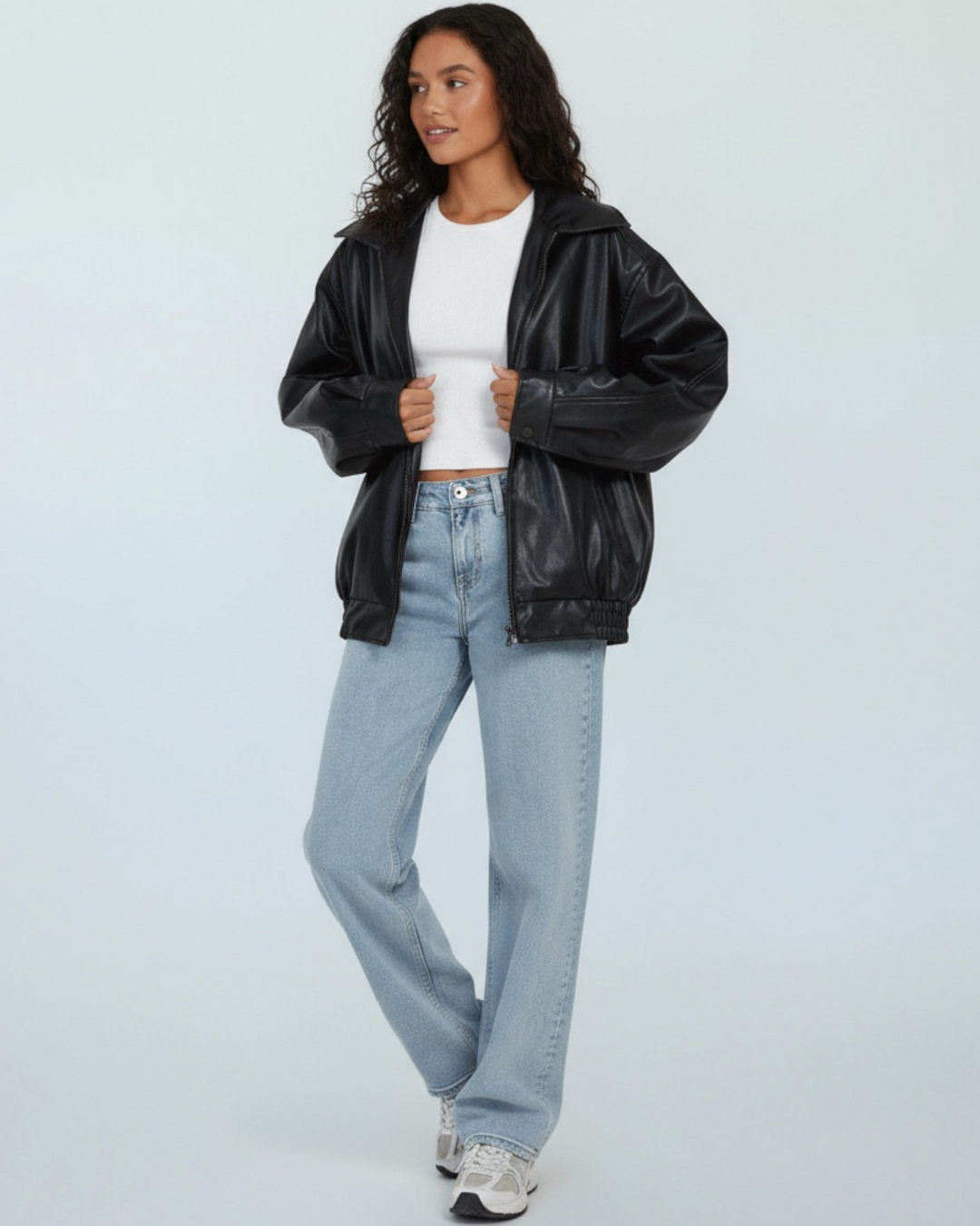 Damen Oversize Lederjacke im Vintage-Stil | Lässige Jacke mit überschnittenen Schultern und weicher Innenseite für Alltag
