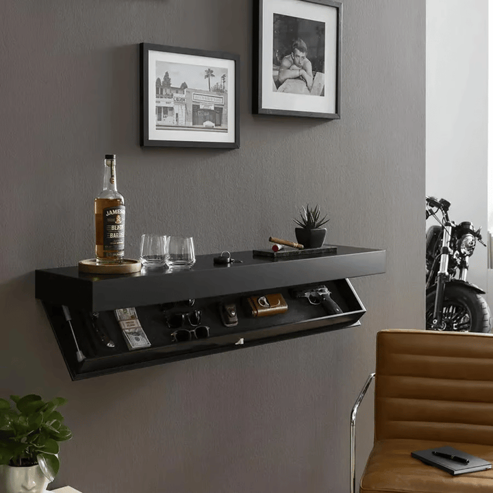 Solid Wood Wall Shelf with Secret Compartment | Floating Design, Minimalist | For Valuables &amp; Decor | Natural or Dark Wood