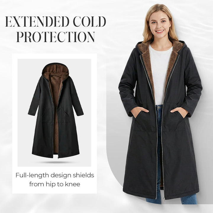 Winter Parka | Langer gefütterter Mantel mit Kapuze, Reißverschluss und verlängertem Saum für kalte Tage