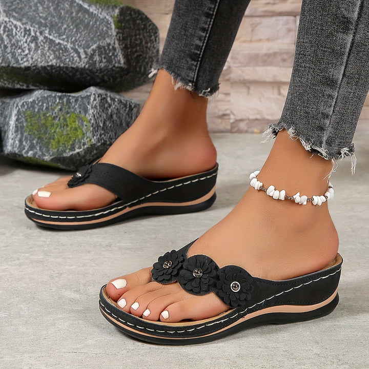 Women’s sandals with floral design | Comfortable footbed support | Lightweight slip-on for summer &amp; vacation | Millicent