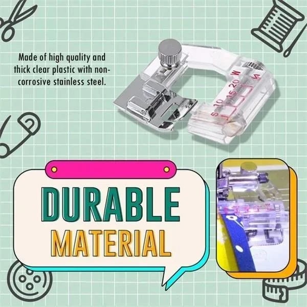 Adjustable bias foot for sewing machines | Adjustable 5–20 mm | Transparent scale guide, snap-on, set of 2