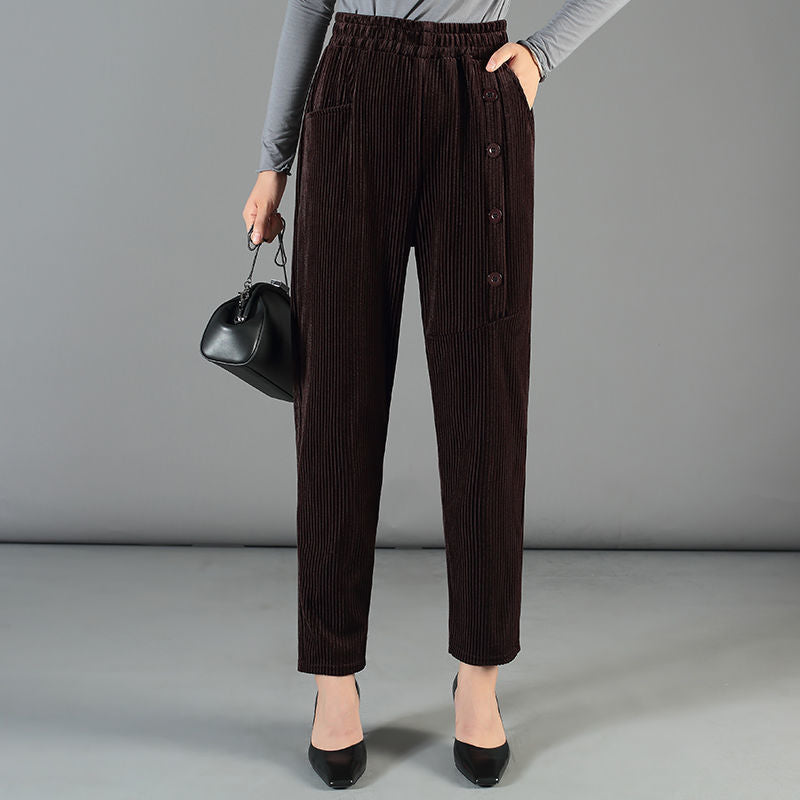 Damen Cordhose mit hoher Taille | Warme High-Waist-Hose mit weichem Fleecefutter und elastischem Bund für Herbst und Winter