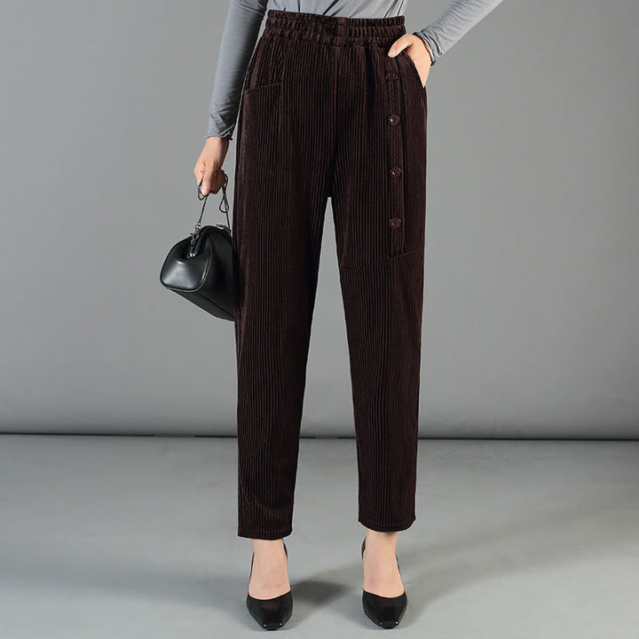 Damen Cordhose mit hoher Taille | Warme High-Waist-Hose mit weichem Fleecefutter und elastischem Bund für Herbst und Winter